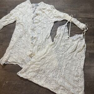 CINEMA ETOILE Seductivewear Ivory Chiffon  Lace Lingerie Cami Cover Set M/L